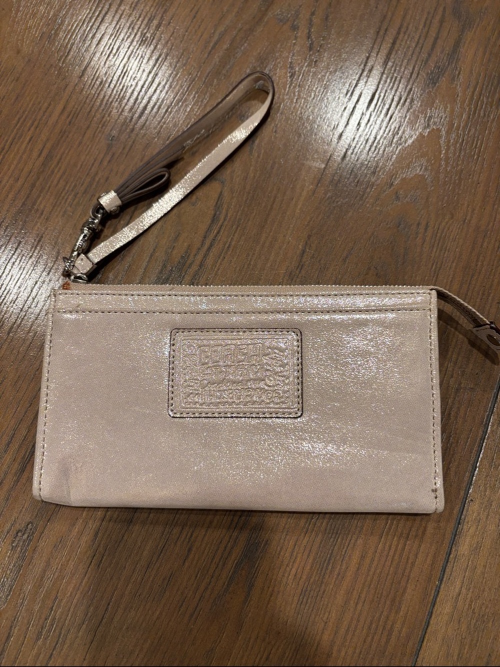 Coach Poppy Neutral Shimmery Wristlet Clutch Wallet - Women's Bag